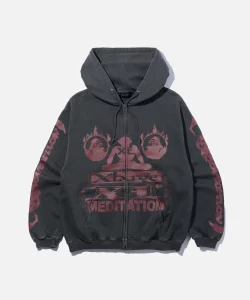XLarge Meditation Zip up Hooded Sweatshirt - Black
