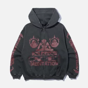 XLarge Meditation Zip up Hooded Sweatshirt - Black