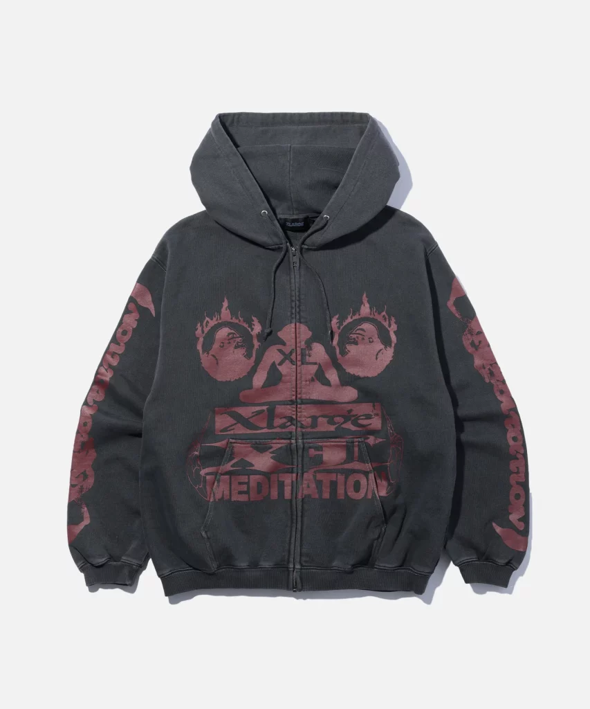 XLarge Meditation Zip up Hooded Sweatshirt - Black