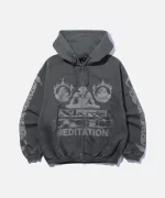 XLarge Meditation Zip up Hooded Sweatshirt - Grey