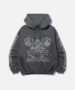 XLarge Meditation Zip up Hooded Sweatshirt - Grey