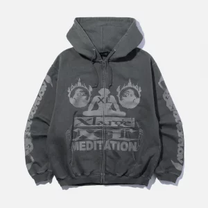 XLarge Meditation Zip up Hooded Sweatshirt - Grey