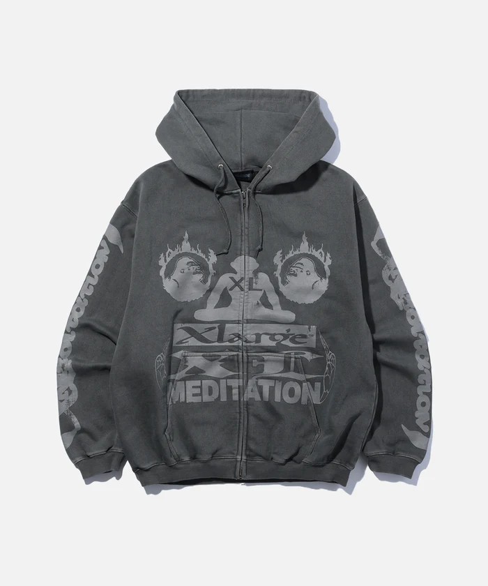 XLarge Meditation Zip up Hooded Sweatshirt - Grey