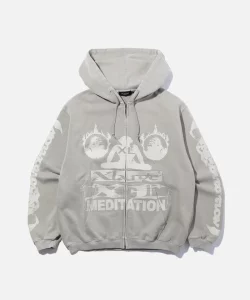 XLarge Meditation Zip up Hooded Sweatshirt – Light Grey