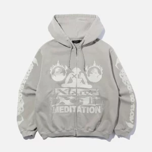 XLarge Meditation Zip up Hooded Sweatshirt – Light Grey