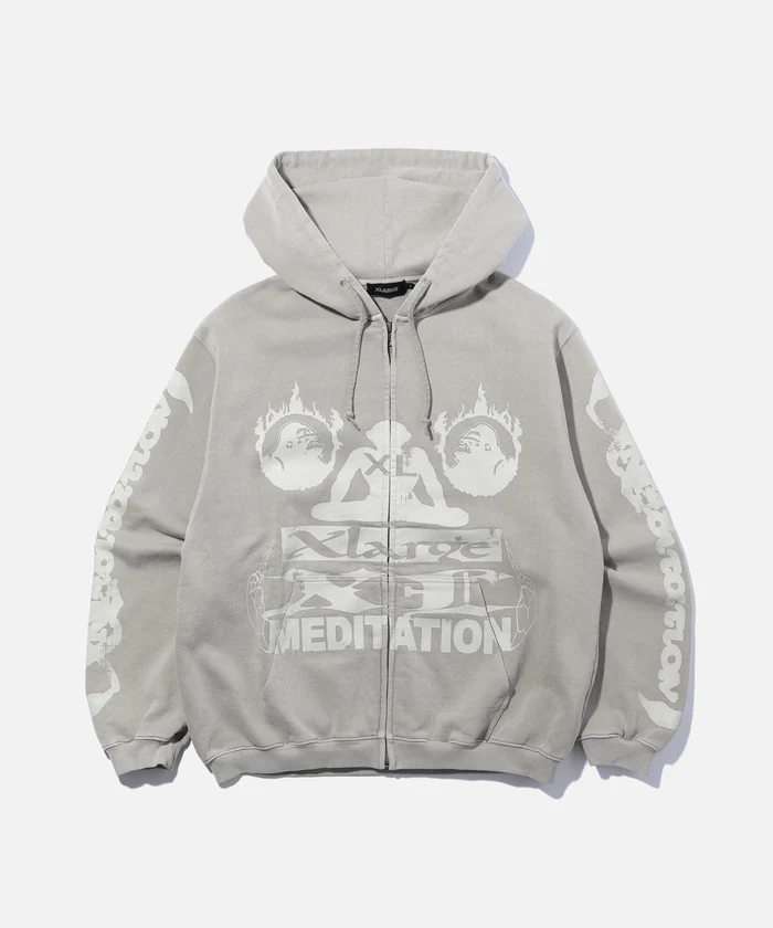 XLarge Meditation Zip up Hooded Sweatshirt – Light Grey